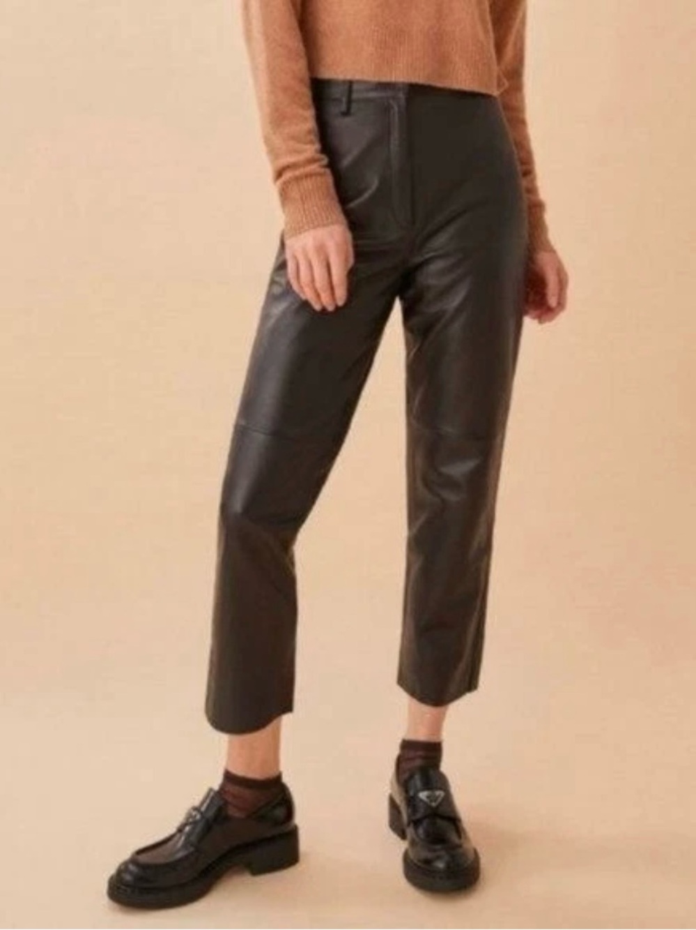 Reformation X Veda Black Leather Straight Ankle Pants Size 0